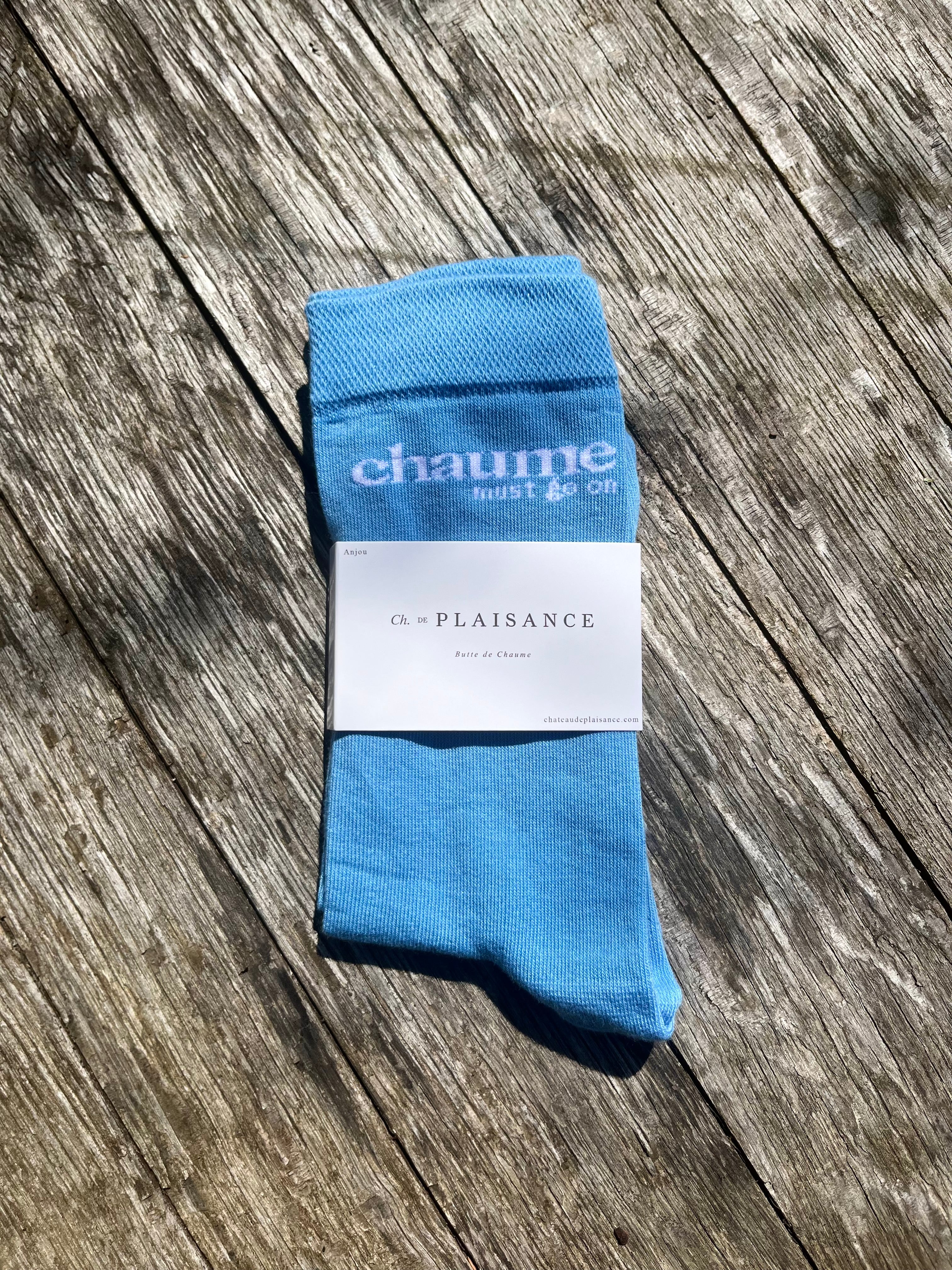 Paire de chaussettes bleu ciel - "Chaume must go on"