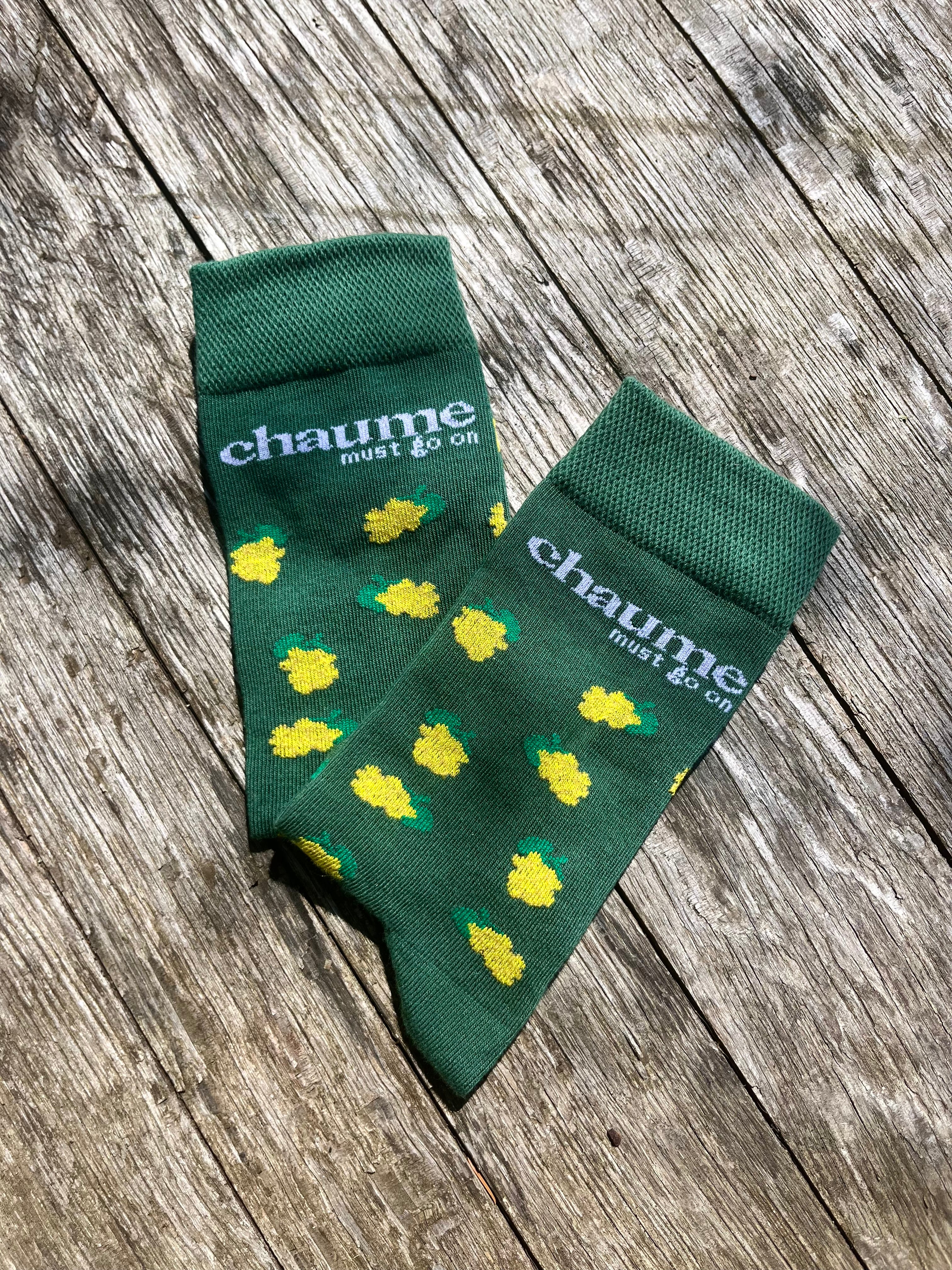 Paire de chaussettes vert bouteille - "Chaume must go on"