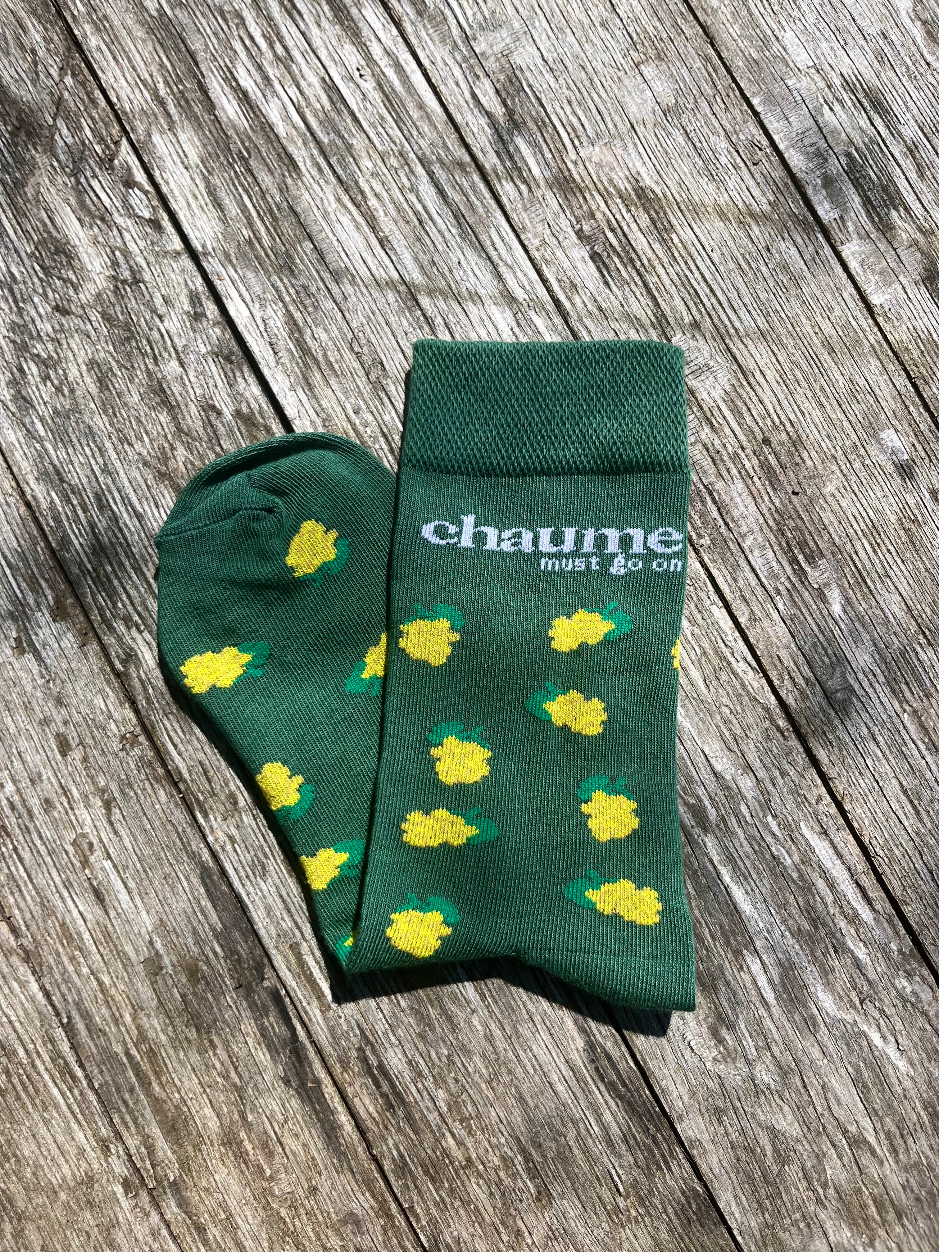 Paire de chaussettes vert bouteille - "Chaume must go on"