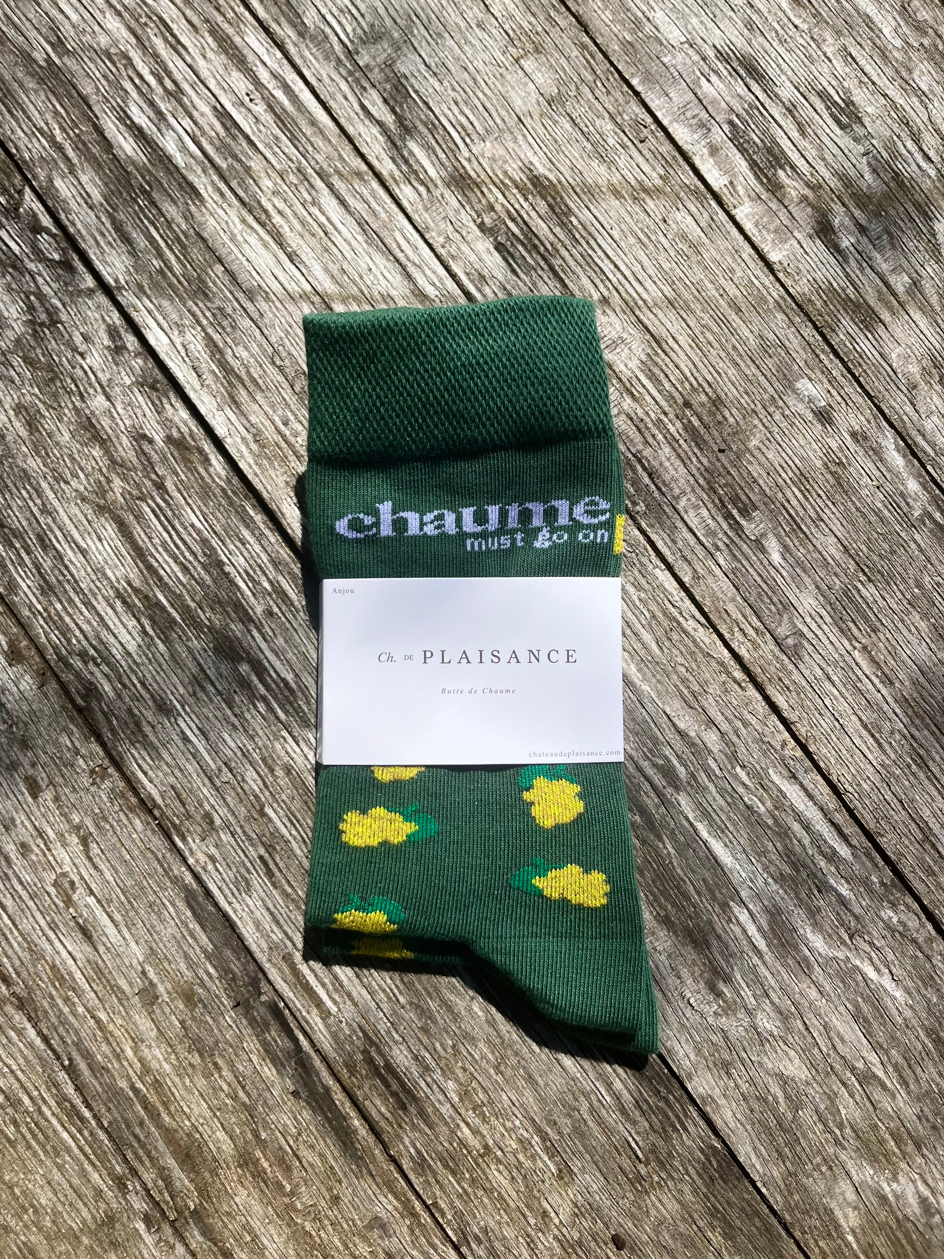 Paire de chaussettes vert bouteille - "Chaume must go on"